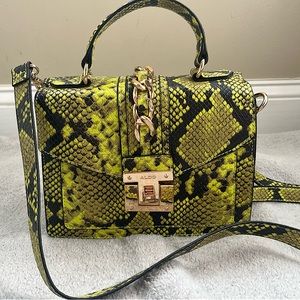 aldo neon green and black snake skin mini cross body bag
